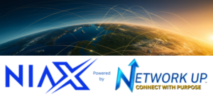 NIAX powered by NETWORK UP logo over a view of Earth at sunrise